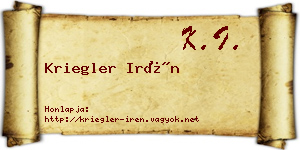 Kriegler Irén névjegykártya